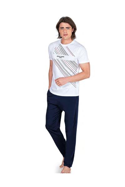 Pierre Cardin 6049 Erkek Kısa Kollu Penye Pijama Takımı-Beyaz