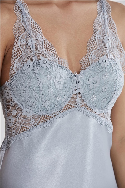 Pierre Cardin 605 Kadın Saten Dantelli Gecelik - Mist