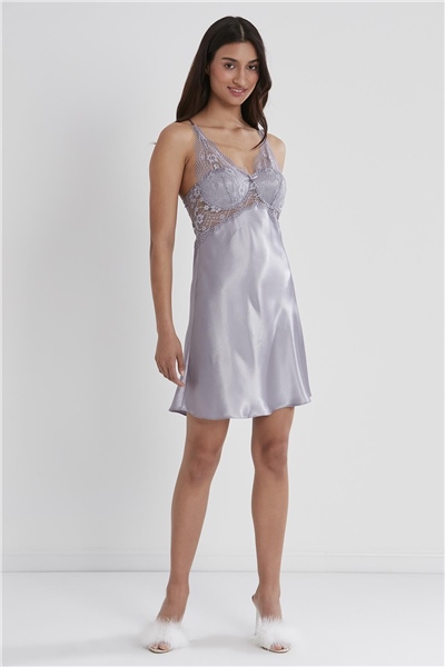 Pierre Cardin 605 Kadın Saten Dantelli Gecelik - Royal