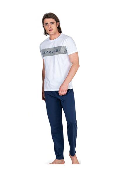 Pierre Cardin 6050 Erkek Kısa Kollu Penye Pijama Takımı-Beyaz