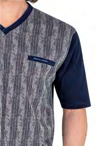 Pierre Cardin 6052 Erkek Kısa Kollu Jakarlı 3lü Pijama Takımı-Lacivert