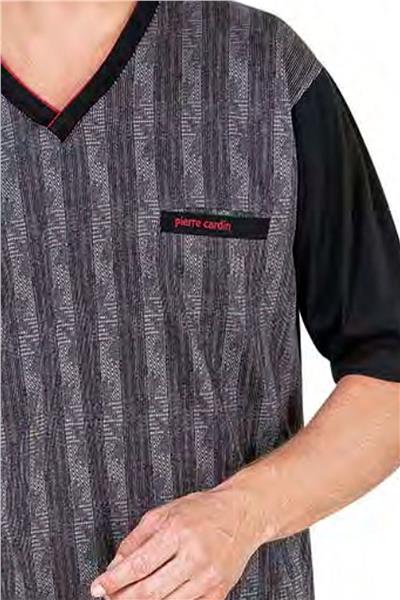 Pierre Cardin 6052 Erkek Kısa Kollu Jakarlı 3lü Pijama Takımı-Siyah