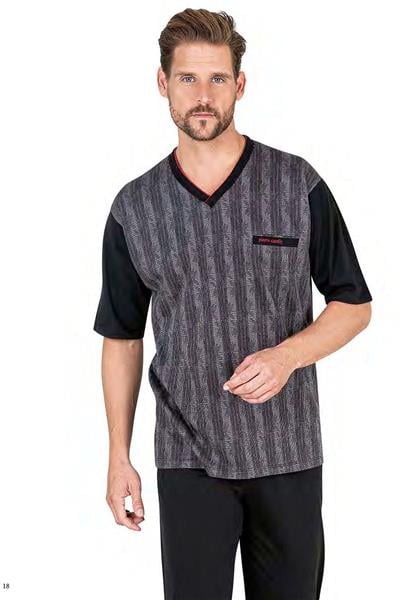 Pierre Cardin 6052 Erkek Kısa Kollu Jakarlı 3lü Pijama Takımı-Siyah