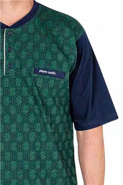 Pierre Cardin 6055 Erkek Kısa Kollu Jakarlı 3lü Pijama Takımı-Yeşil
