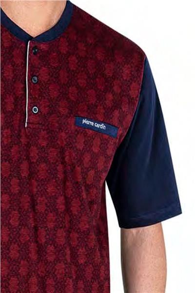 Pierre Cardin 6055 Erkek Kısa Kollu Jakarlı 3lü Pijama Takımı-Bordo