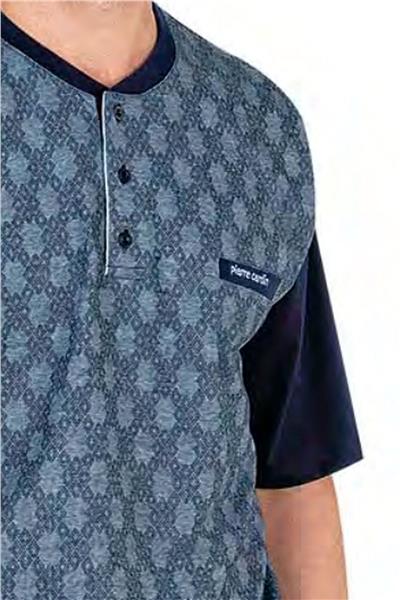 Pierre Cardin 6055 Erkek Kısa Kollu Jakarlı 3lü Pijama Takımı-Lacivert
