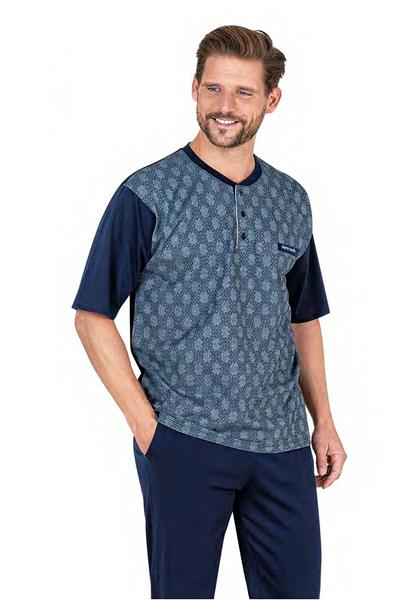 Pierre Cardin 6055 Erkek Kısa Kollu Jakarlı 3lü Pijama Takımı-Lacivert