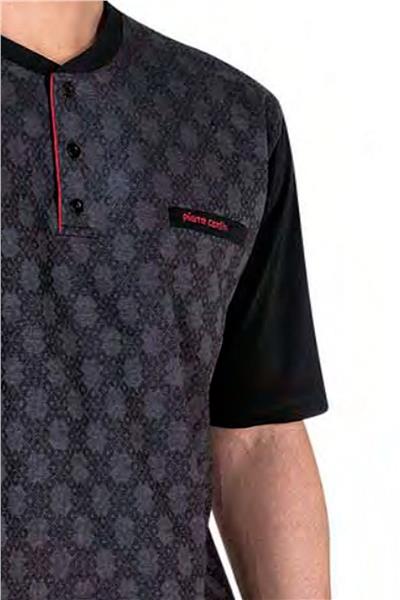 Pierre Cardin 6055 Erkek Kısa Kollu Jakarlı 3lü Pijama Takımı-Siyah