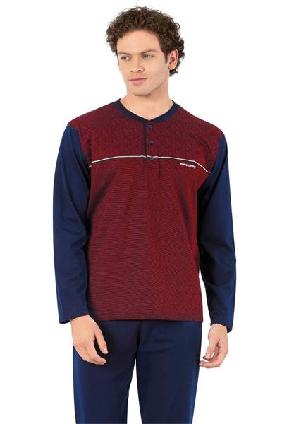 Pierre Cardin 6056 Erkek Uzun Kollu Önden Üç Düğmeli Pijama Takım-Bordo