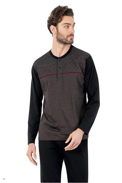 Pierre Cardin 6056 Erkek Uzun Kollu Önden Üç Düğmeli Pijama Takım-Siyah