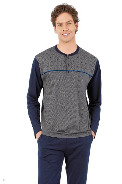 Pierre Cardin 6056 Erkek Uzun Kollu Önden Üç Düğmeli Pijama Takım-Lacivert