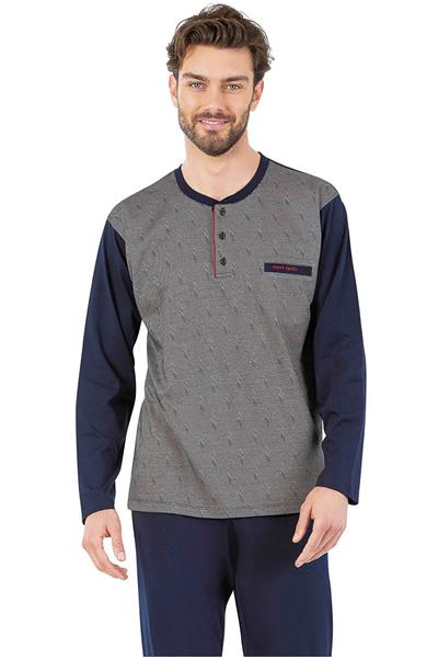 Pierre Cardin 6057 Erkek Uzun Kollu Önden Üç Düğmeli Pijama Takım-Lacivert