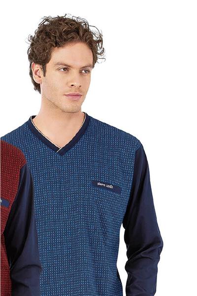 Pierre Cardin 6058 Erkek Uzun Kollu V Yakalı Pijama Takımı-Saks