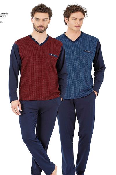Pierre Cardin 6058 Erkek Uzun Kollu V Yakalı Pijama Takımı-Saks