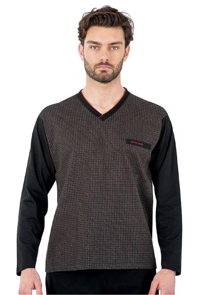 Pierre Cardin 6058 Erkek Uzun Kollu V Yakalı Pijama Takımı-Siyah