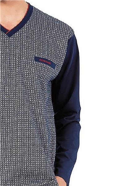 Pierre Cardin 6058 Erkek Uzun Kollu V Yakalı Pijama Takımı-Lacivert