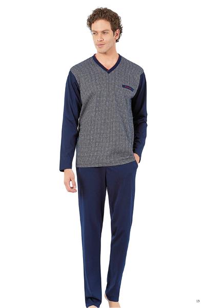 Pierre Cardin 6058 Erkek Uzun Kollu V Yakalı Pijama Takımı-Lacivert