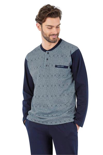 Pierre Cardin 6059 Erkek Uzun Kollu Önden Üç Düğmeli Pijama Takım-Mavi