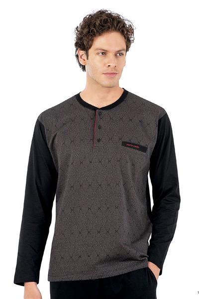 Pierre Cardin 6059 Erkek Uzun Kollu Önden Üç Düğmeli Pijama Takım-Siyah
