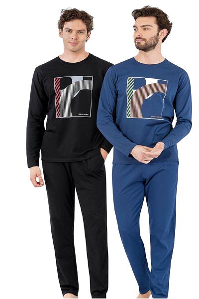 Pierre Cardin 6060 Erkek Uzun Kollu Bisiklet Yaka Pijama Takımı-Siyah