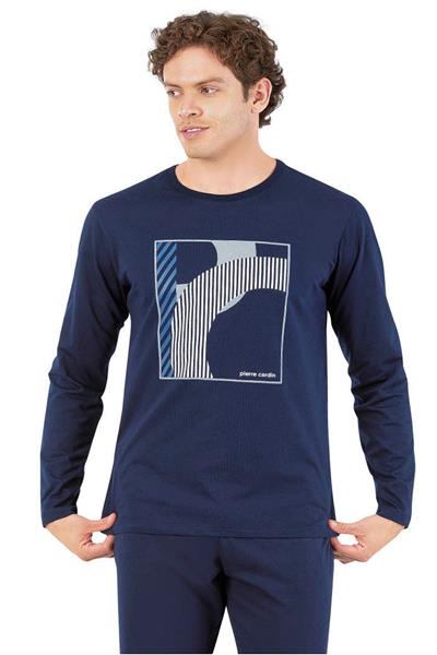 Pierre Cardin 6060 Erkek Uzun Kollu Bisiklet Yaka Pijama Takımı-Lacivert