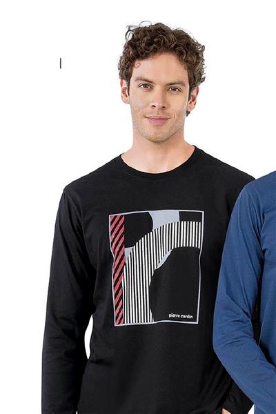 Pierre Cardin 6060 Erkek Uzun Kollu Bisiklet Yaka Pijama Takımı-Siyah
