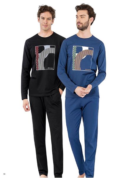 Pierre Cardin 6060 Erkek Uzun Kollu Bisiklet Yaka Pijama Takımı-İndigo