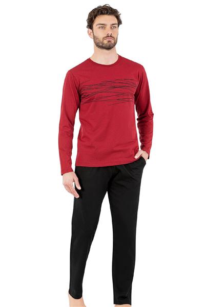 Pierre Cardin 6061 Erkek Uzun Kollu Bisiklet Yaka Pijama Takımı-Bordo