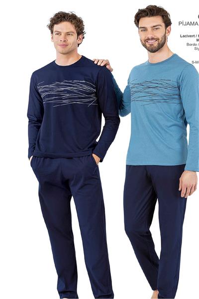 Pierre Cardin 6061 Erkek Uzun Kollu Bisiklet Yaka Pijama Takımı-Lacivert