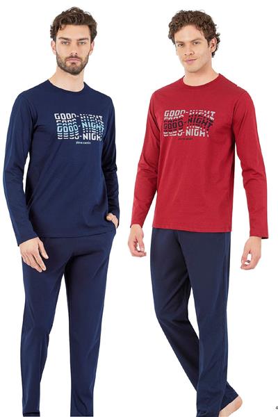 Pierre Cardin 6062 Erkek Uzun Kollu Bisiklet Yaka Pijama Takımı-Bordo