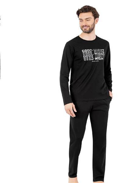 Pierre Cardin 6062 Erkek Uzun Kollu Bisiklet Yaka Pijama Takımı-Siyah
