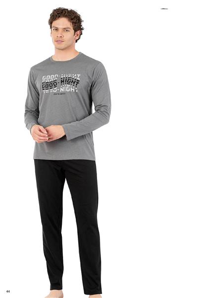 Pierre Cardin 6062 Erkek Uzun Kollu Bisiklet Yaka Pijama Takımı-Gri