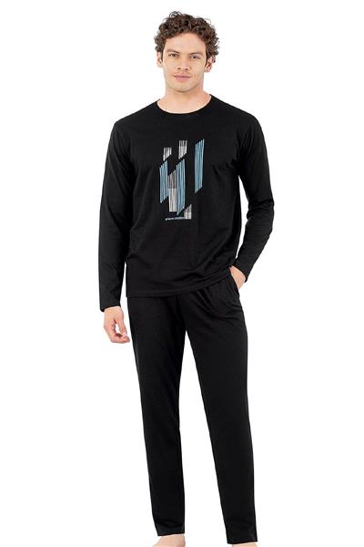 Pierre Cardin 6063 Erkek Uzun Kollu Bisiklet Yaka Pijama Takımı-Siyah