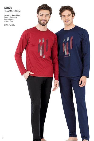 Pierre Cardin 6063 Erkek Uzun Kollu Bisiklet Yaka Pijama Takımı-Bordo
