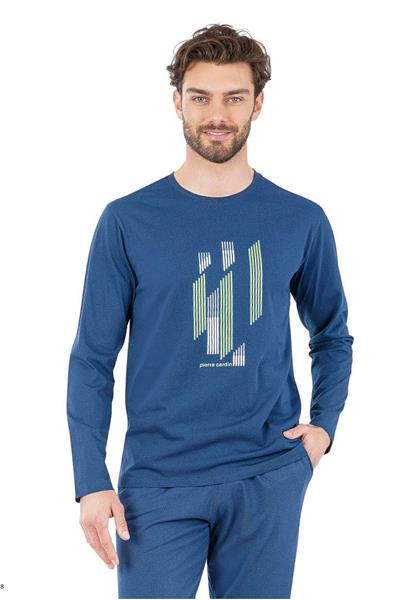 Pierre Cardin 6063 Erkek Uzun Kollu Bisiklet Yaka Pijama Takımı-İndigo