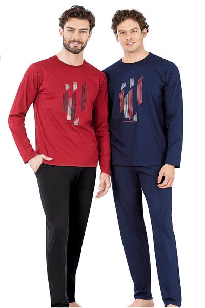 Pierre Cardin 6063 Erkek Uzun Kollu Bisiklet Yaka Pijama Takımı-Lacivert