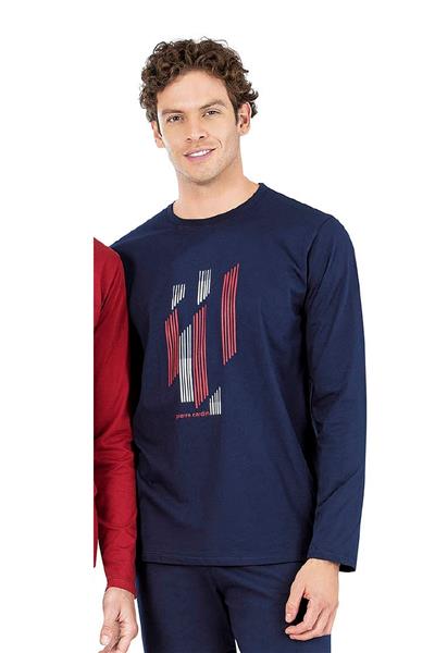 Pierre Cardin 6063 Erkek Uzun Kollu Bisiklet Yaka Pijama Takımı-Lacivert