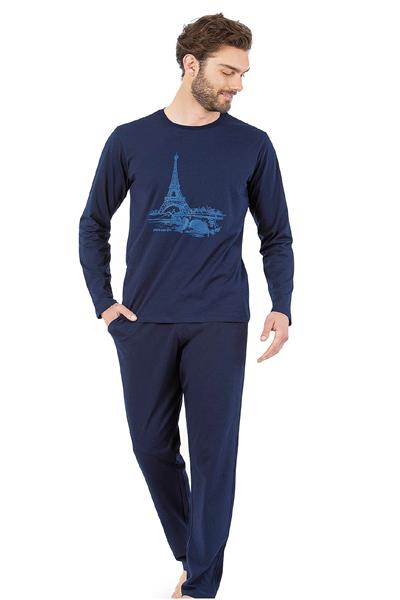 Pierre Cardin 6064 Erkek Uzun Kollu Bisiklet Yaka Pijama Takımı-Lacivert