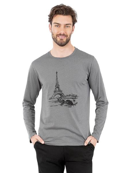 Pierre Cardin 6064 Erkek Uzun Kollu Bisiklet Yaka Pijama Takımı-Gri