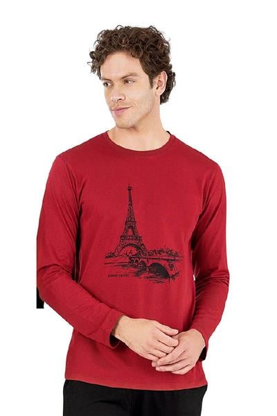Pierre Cardin 6064 Erkek Uzun Kollu Bisiklet Yaka Pijama Takımı-Bordo