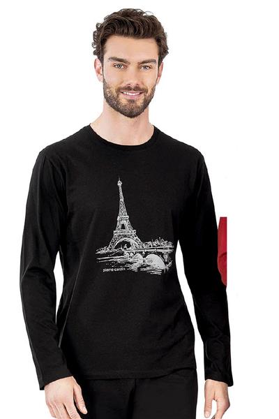 Pierre Cardin 6064 Erkek Uzun Kollu Bisiklet Yaka Pijama Takımı-Siyah