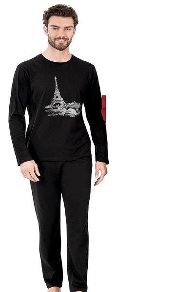 Pierre Cardin 6064 Erkek Uzun Kollu Bisiklet Yaka Pijama Takımı-Siyah