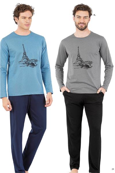 Pierre Cardin 6064 Erkek Uzun Kollu Bisiklet Yaka Pijama Takımı-Gri