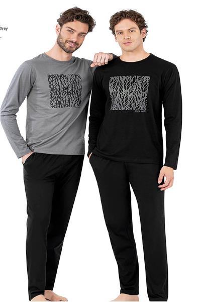 Pierre Cardin 6066 Erkek Uzun Kollu Bisiklet Yaka Pijama Takımı-Siyah