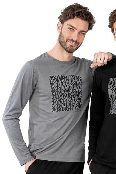 Pierre Cardin 6066 Erkek Uzun Kollu Bisiklet Yaka Pijama Takımı-Gri