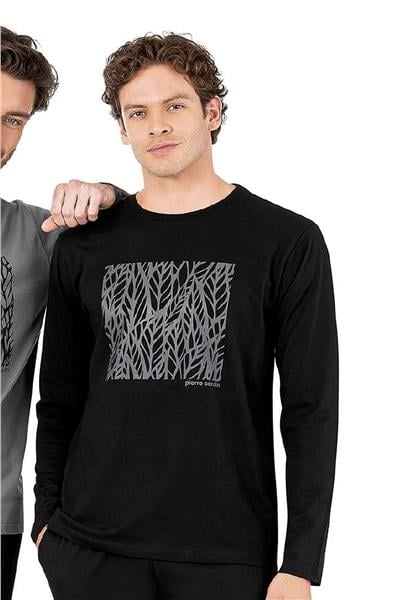 Pierre Cardin 6066 Erkek Uzun Kollu Bisiklet Yaka Pijama Takımı-Siyah