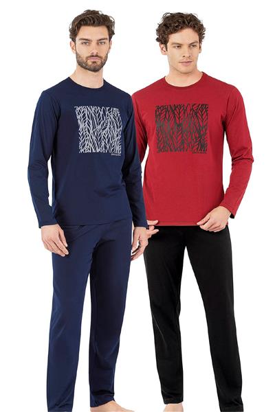 Pierre Cardin 6066 Erkek Uzun Kollu Bisiklet Yaka Pijama Takımı-Bordo