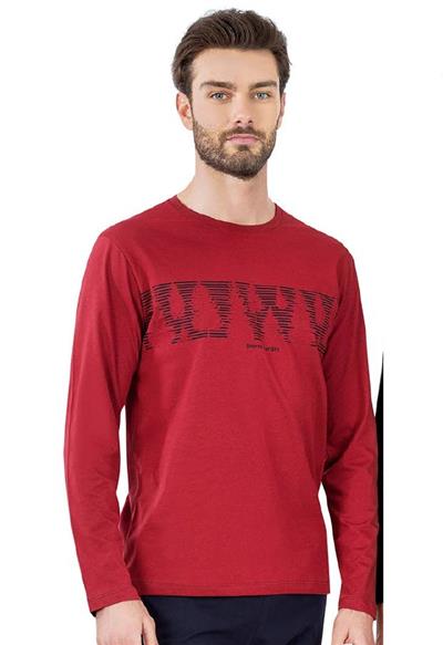 Pierre Cardin 6068 Erkek Uzun Kollu Bisiklet Yaka Pijama Takımı-Bordo