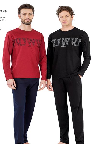 Pierre Cardin 6068 Erkek Uzun Kollu Bisiklet Yaka Pijama Takımı-Siyah
