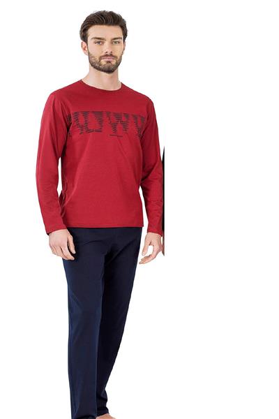 Pierre Cardin 6068 Erkek Uzun Kollu Bisiklet Yaka Pijama Takımı-Bordo